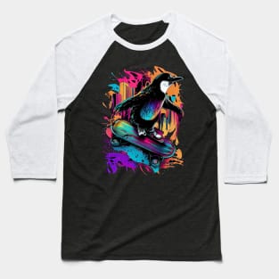 Penguin Skateboarding Baseball T-Shirt